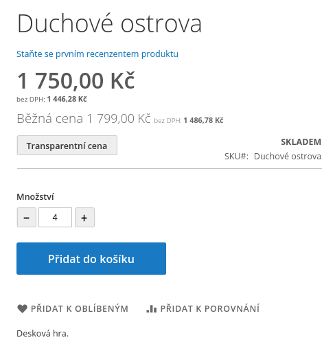 Stránka produktu s tlačítkem Transparentní cena