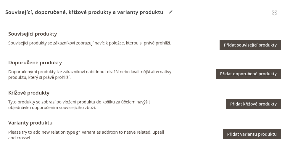 Nastavení variant v náhledu produktu